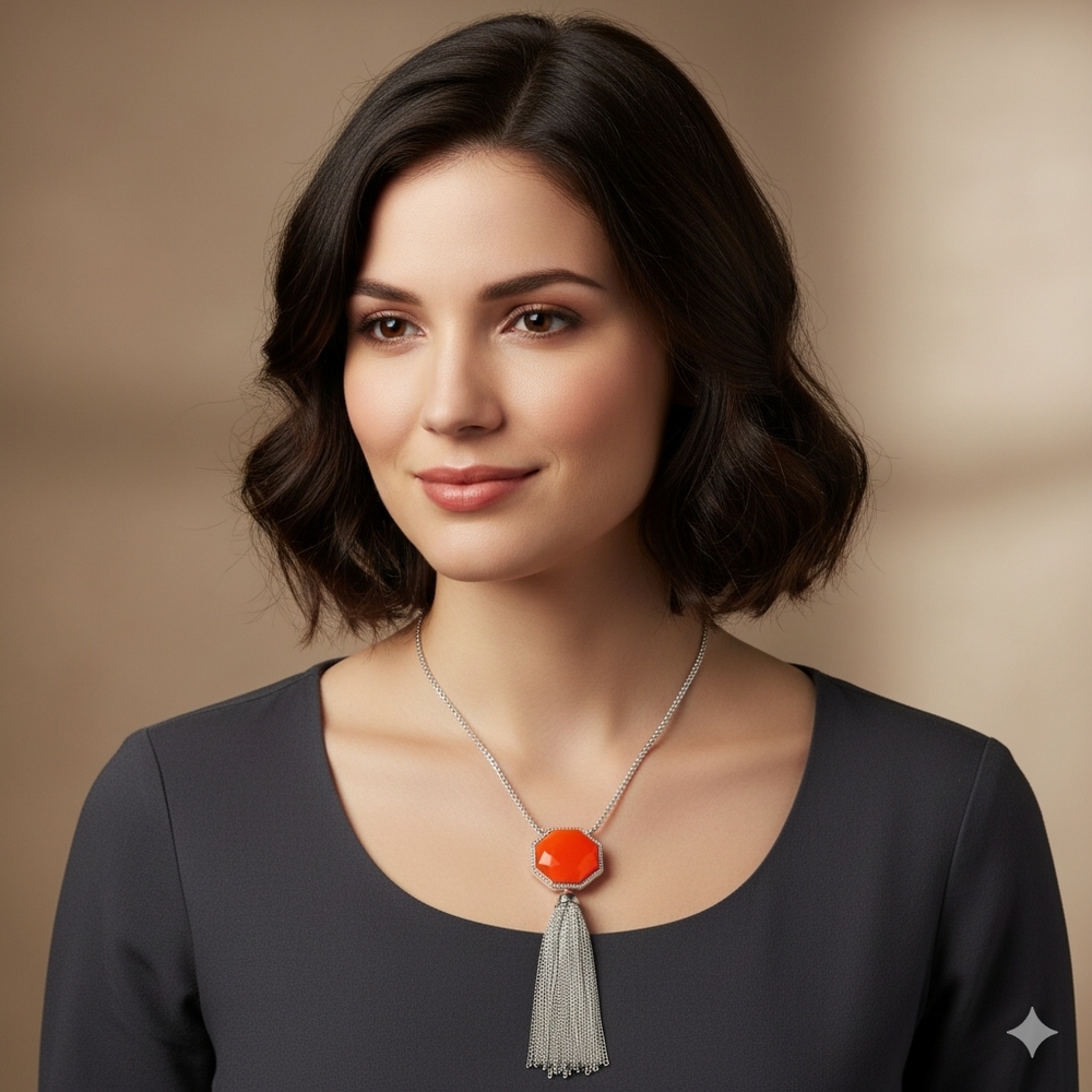 Silver and Orange Pendant Necklace